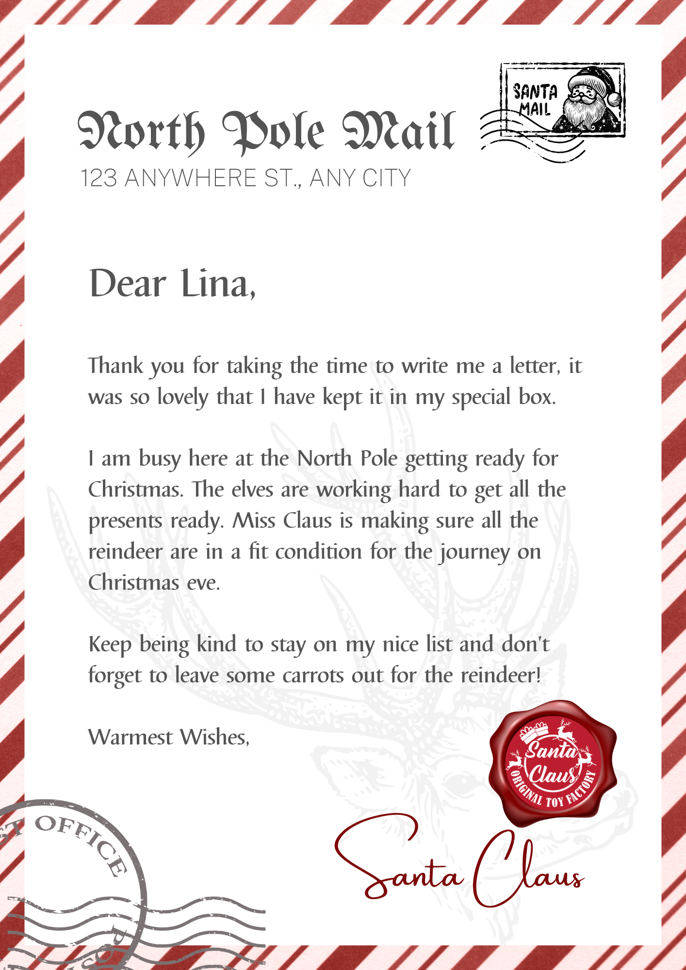 Personalized Digital Letter from Santa - Design 1