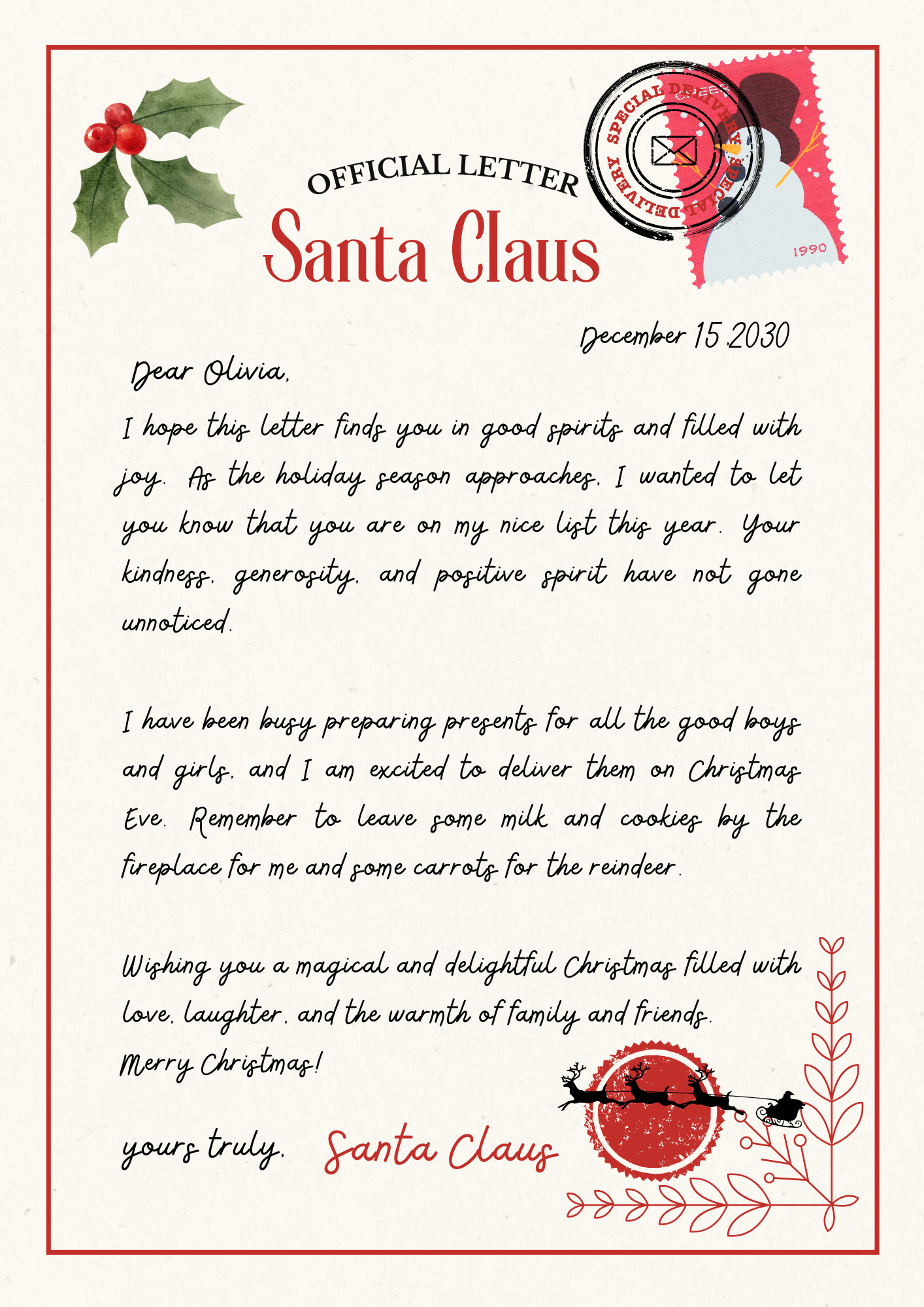 Personalized Digital Letter from Santa - Design 2